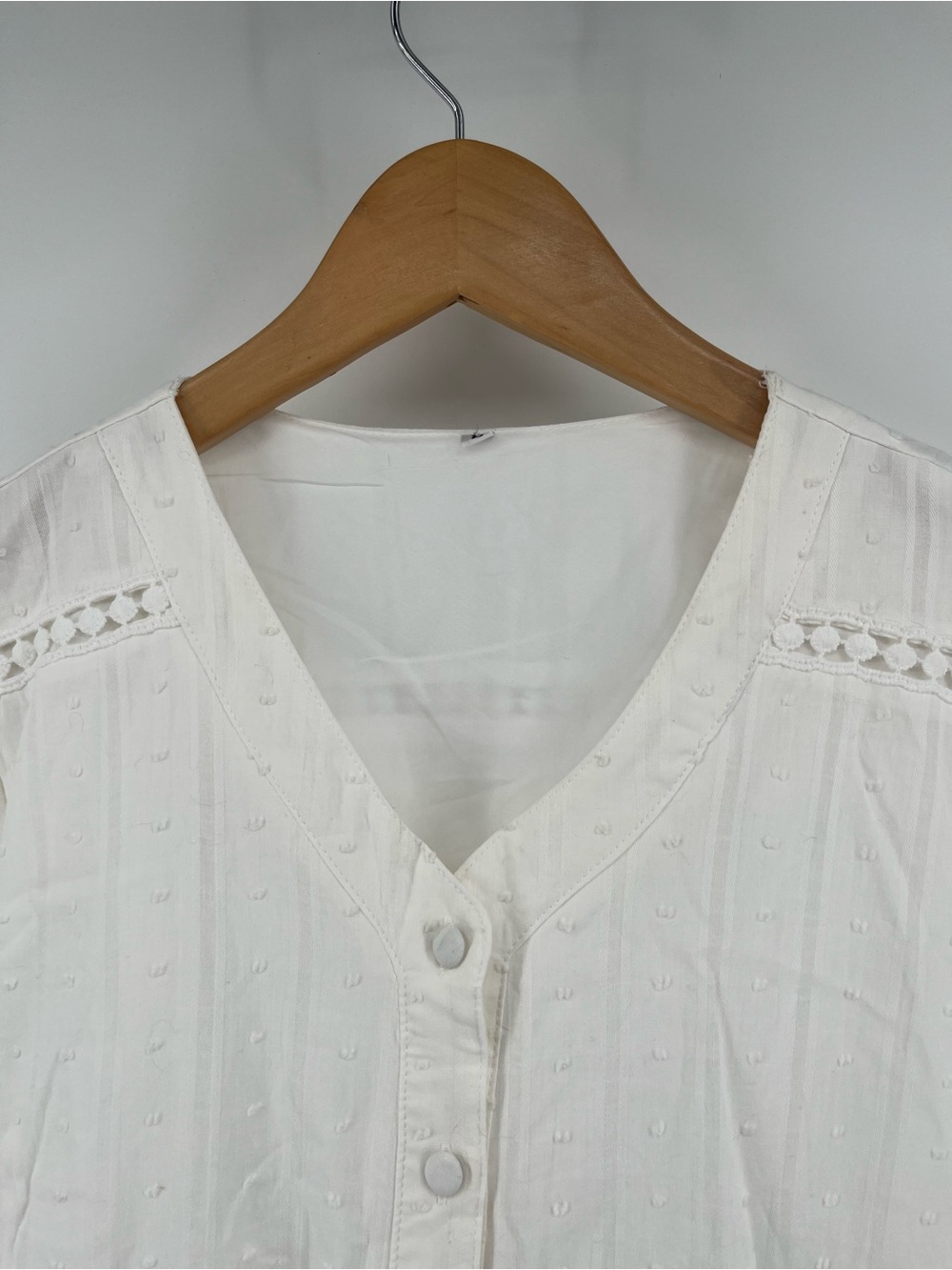 White Cotton Swiss Dot Maxi Dress Cottagecore Prairie Lace Tiered Boho M - Picture 8 of 9